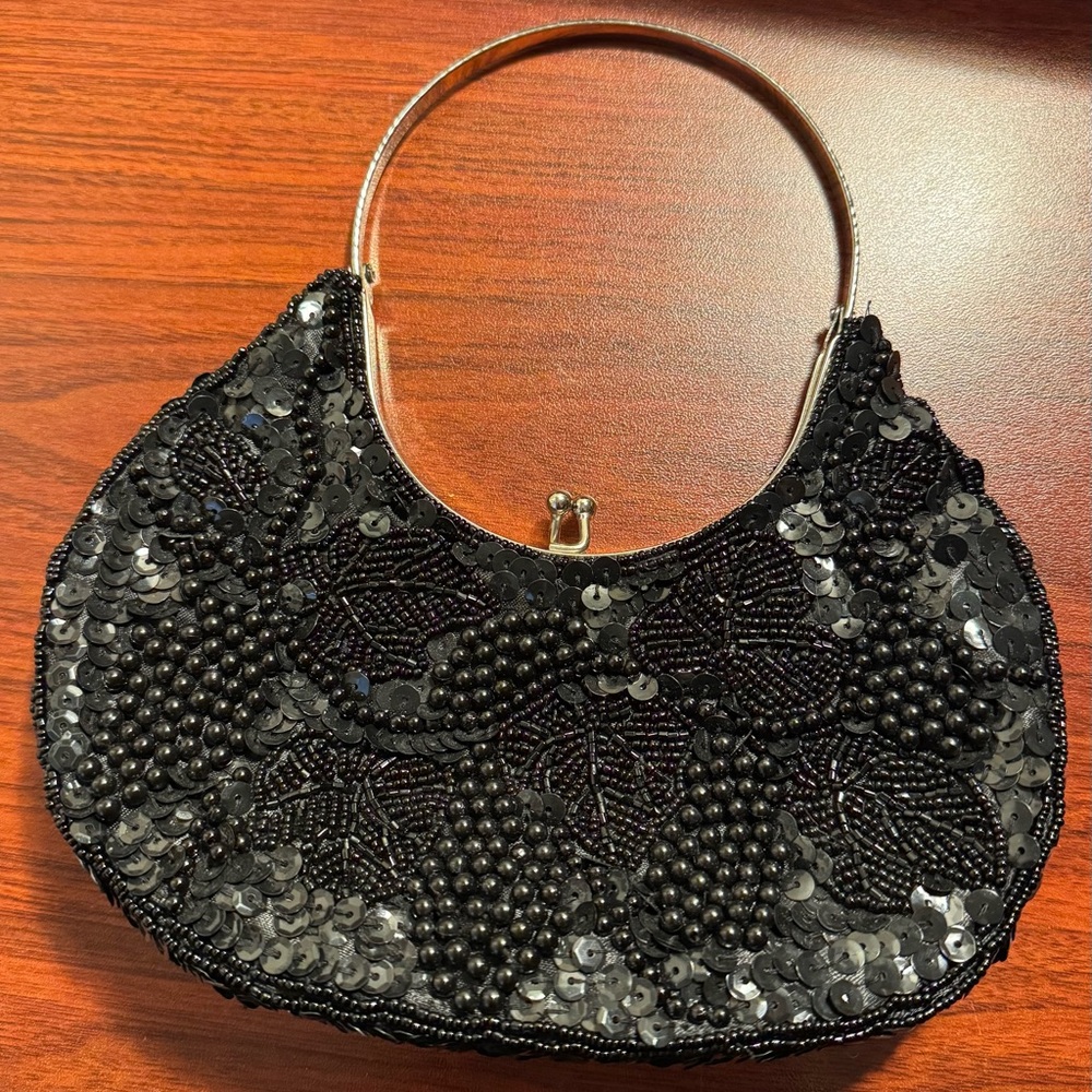 Vintage Elegant Black Beaded Handbag clutch